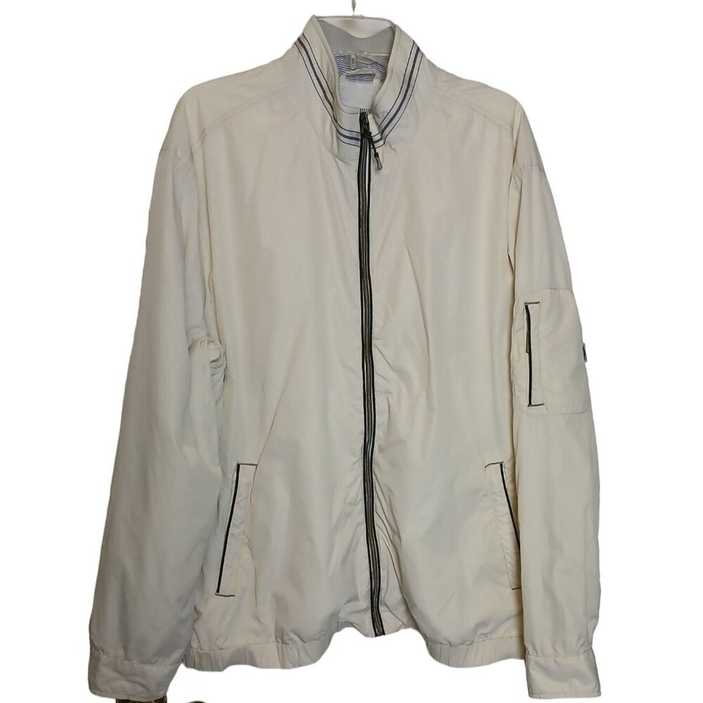 Tommy Bahama Mens XL Jacket Cream Nylon Casual Windbreaker Full Zip Lined #O-13